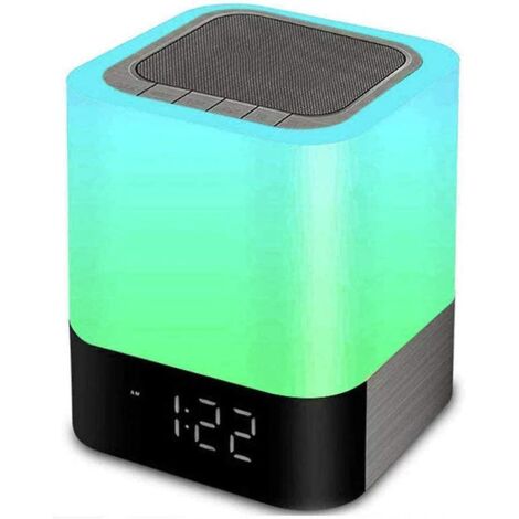 Veilleuse avec haut-parleur Bluetooth, lampe de chevet 5 en 1 avec haut-parleur Bluetooth et calendrier numérique 12/24 h (1/5)