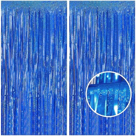 Lot de 2 rideaux à franges en feuille métallique scintillante (97,5 cm x 250 cm), bleu marine, pour décor de photobooth et accessoires de fête. (1/5)