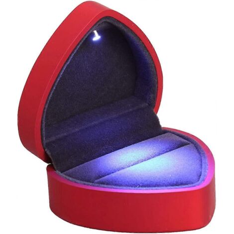 Boîte à bague lumineuse LED en forme de cœur, idéale pour une demande en mariage, un anniversaire de mariage ou la Saint-Valentin (rouge) (1/4)