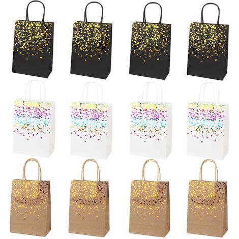 Lot de 12 sacs en papier, sacs cadeaux, sacs à dragées, sacs en papier kraft, sacs cadeaux en papier kraft bronze, sacs kraft avec (1/4)