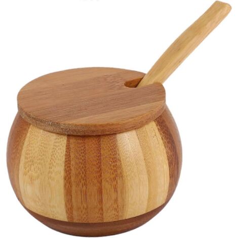 Salière de cuisine en bambou naturel, pot à épices avec couvercle et boîte de rangement, accessoires de cuisine (1/5)