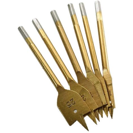 Lot de 6 forets plats à tige hexagonale avec revêtement en titane pour le travail du bois et les outils électriques (1/5)