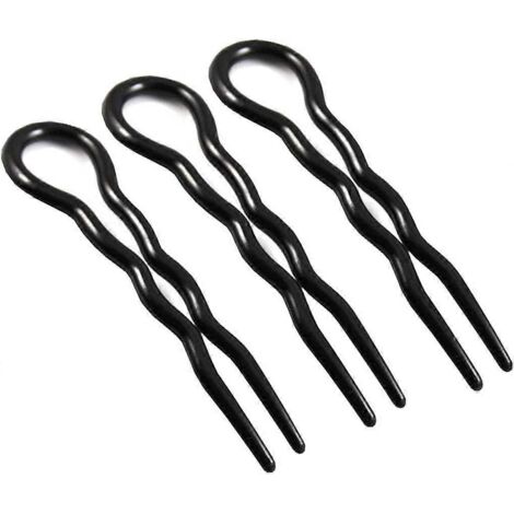 Lot de 3 pinces à cheveux noires longues de 8,5 cm (3,34 pouces) en plastique en forme de U, pour tresses et torsades. (1/5)