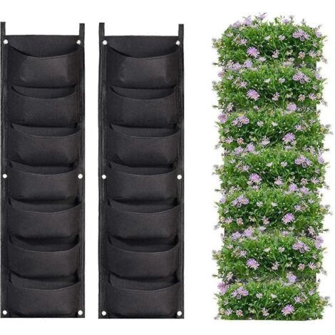 Sacs de plantation suspendus, lot de 2, 7 poches, sacs de culture muraux verticaux pour l'intérieur et l'extérieur (1/5)