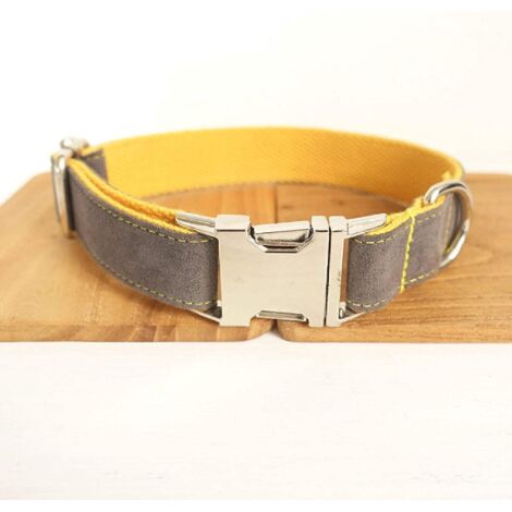 Ensemble collier et laisse gris pour chien, collier et laisse jaunes avec nœud papillon, convient aux chiens de petite et moyenne taille. (1/5)