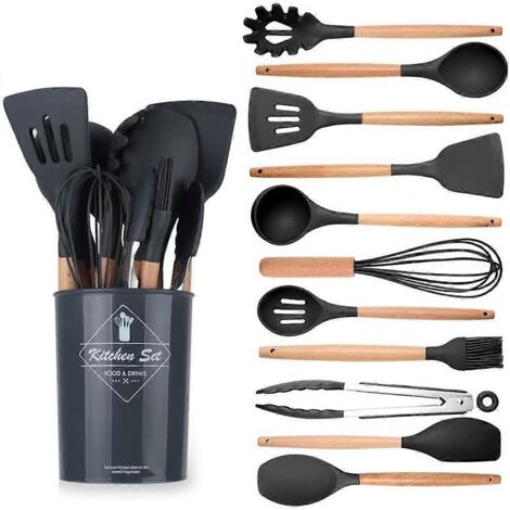 Ensemble d'ustensiles de cuisine, 12 pièces, spatules en silicone antiadhésif avec support (1/5)