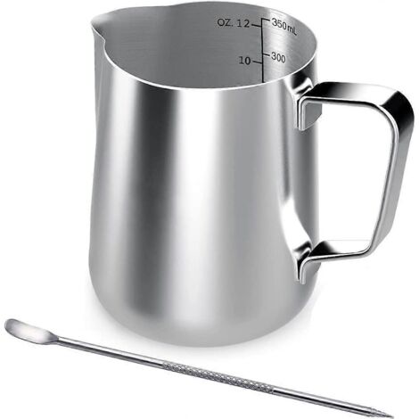 Carafe à lait en acier inoxydable 325 ml (11 oz) avec graduation et couvercle. (1/5)