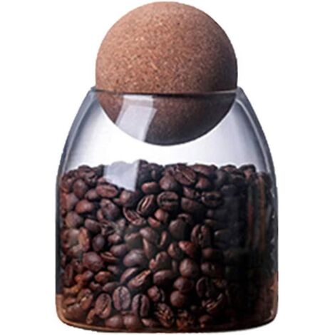 Bocal de conservation hermétique en verre borosilicate transparent, avec bouchon en liège, pour épices, sucre, café (1/5)