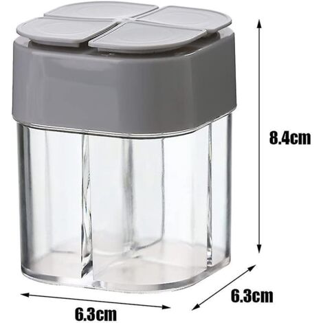 Lot de 2 pots à épices transparents, distributeur d'épices 4 en 1 en plastique avec couvercle pour le rangement des épices en cuisine, à utiliser à la maison, au barbecue, en camping, etc. (1/3)