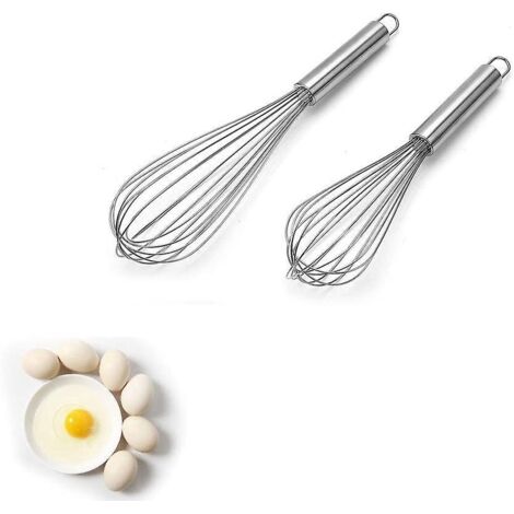Lot de 2 fouets de cuisine professionnels en acier inoxydable de 25/30 cm (10/12 pouces), avec fonction manuelle. (1/5)