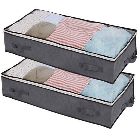 Lot de 2 sacs de rangement de 100 L à glisser sous le lit, avec 4 poignées et 2 fermetures éclair robustes, pour couvertures (1/5)