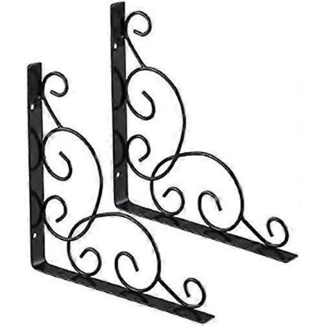 Lot de 2 supports d'étagère muraux en métal - Support d'étagère triangulaire en fer forgé (1/5)