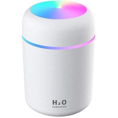 Humidificateur, mini humidificateur portable de 300 ml avec veilleuse LED multicolore, 2 modes de brumisation et arrêt automatique, ultra silencieux (blanc) (1/5)