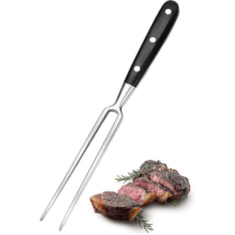 Fourchette à viande, grande fourchette à viande en acier inoxydable avec manche en bois, lame de 15 cm, fourchette à rôtir, fourchette à griller pour rôtir la viande (noire) (1/5)