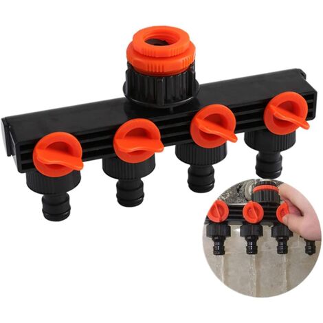 Sélecteur de robinets en Y à 4 sorties, distributeur à 4 voies avec raccord et inverseur de tuyau pour débit d'eau réglable et verrouillable (1/5)