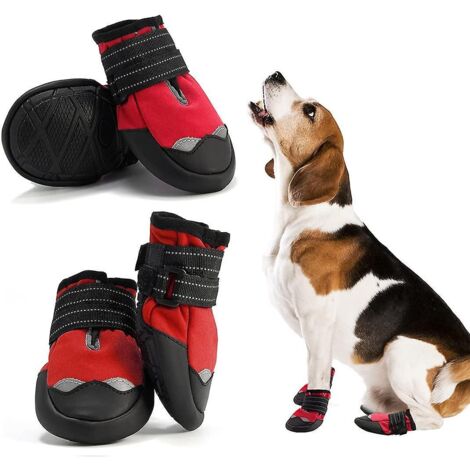 Lot de 4 bottes pour chien, chaussures imperméables avec sangles réfléchissantes, semelle souple antidérapante et robuste pour protéger les pattes. (1/5)