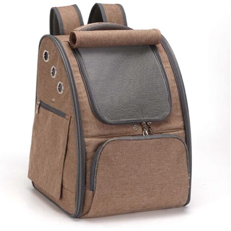 Sac de transport pour chat, chiot et petit chien, sac à dos pour animaux de compagnie, sac pliable et respirant pour chat et chien, marron (1/5)