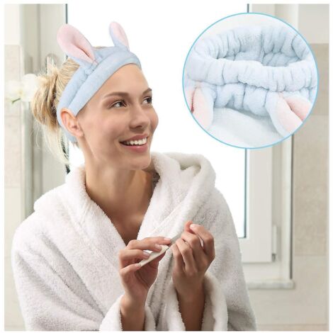 Lot de 2 bandeaux de lavage, bandeau de soin du visage SPA lapin de Pâques, bandeau court en peluche pour le visage, coupe élastique (1/4)