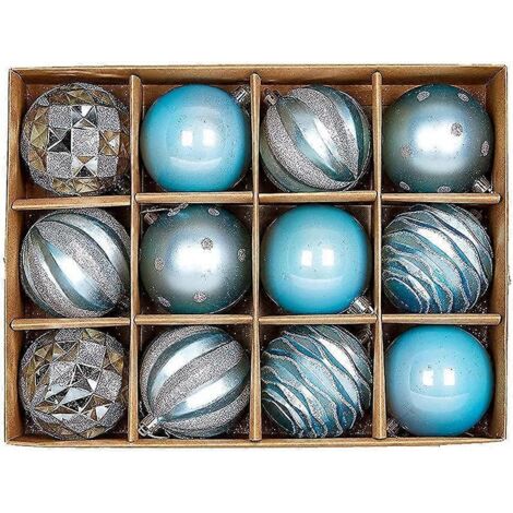 Boules de Noël, lot de 12 boules de Noël en plastique de 6 cm, petites décorations pour sapin de Noël, bleu lac (1/5)