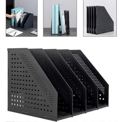 Porte-revues pliable/organiseur de bureau pour le rangement et l'organisation au bureau avec 4 compartiments verticaux (1/3)