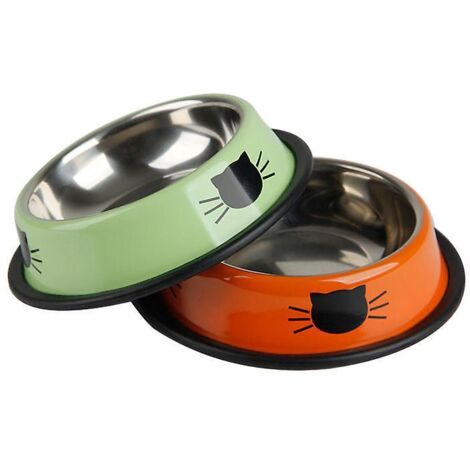 Lot de 2 gamelles pour animaux de compagnie en acier inoxydable avec base antidérapante, pour chien et chat, orange et vert. (1/5)