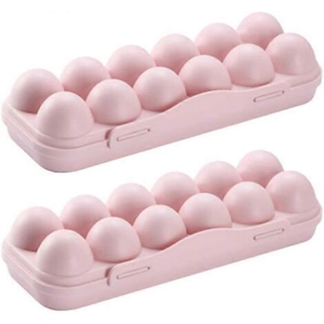 Lot de 2 supports à œufs pour réfrigérateur - Plastique - Pour 12 œufs - Avec couvercle - Rose (1/5)