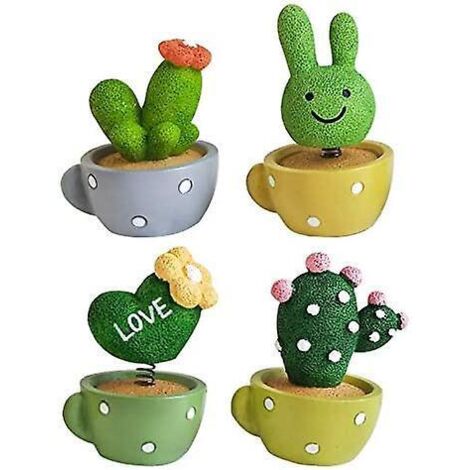 Décoration de tableau de bord de voiture : petit cactus vert mignon en pot, idéal pour le printemps, le bureau ou la cabine d'un taxi. Petit gadget décoratif. (1/3)