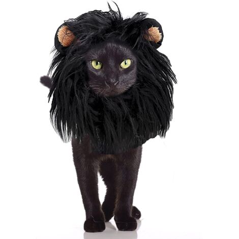 Perruque pour chien et chat, déguisement pour animaux de compagnie, coiffe en crinière de lion pour petit chiot, perruque noire à crinière de lion. (1/5)