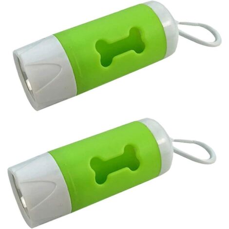 Distributeur de sacs à déjections canines (lot de 2), avec lampe torche LED intégrée et support pour sacs à déjections animales. (1/5)