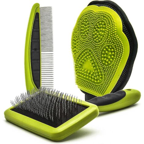 Kit de toilettage pour animaux (gants, peigne, brosse anti-poils, brosse) (3 pièces) (1/5)