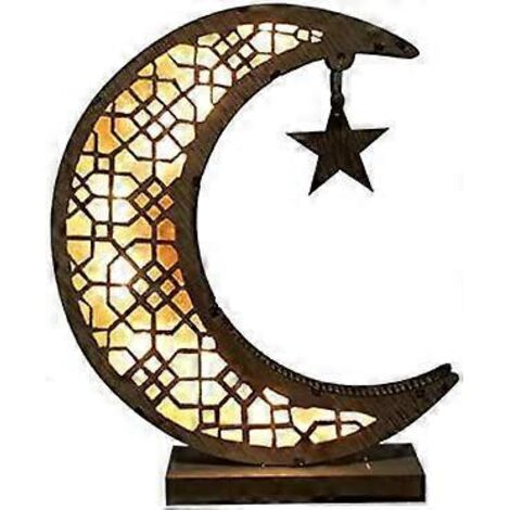 Décoration LED Ramadan, ornement en bois en forme de lune, ornement en croissant de lune à LED pour musulmans (1/5)