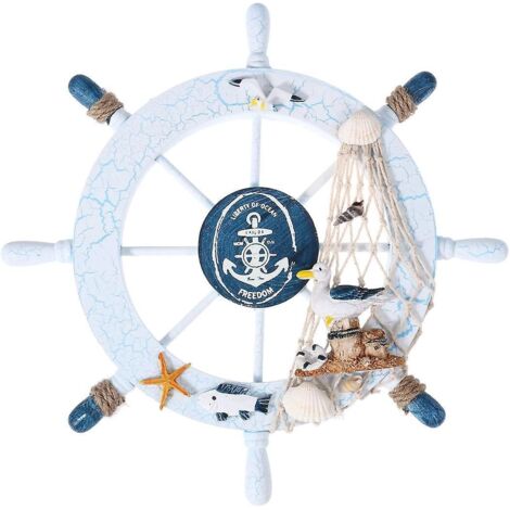 Décoration murale nautique style barre de gouvernail de navire et oiseaux marins (1/5)