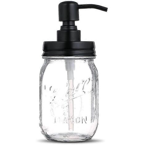 Distributeur de savon en verre transparent avec pompe en acier inoxydable - Décoration classique pour salle de bain et cuisine - Convient aux huiles essentielles, lotions et savons liquides (Noir) (1/5)