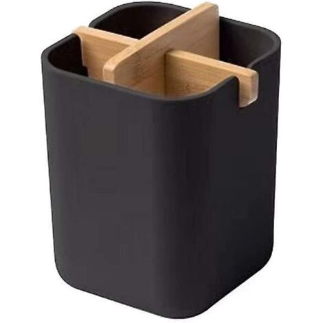 Porte-brosses à dents en bambou à 4 compartiments, gobelet de douche et de bain pour brosses à dents et dentifrice, porte-ustensiles de cuisine (1/5)