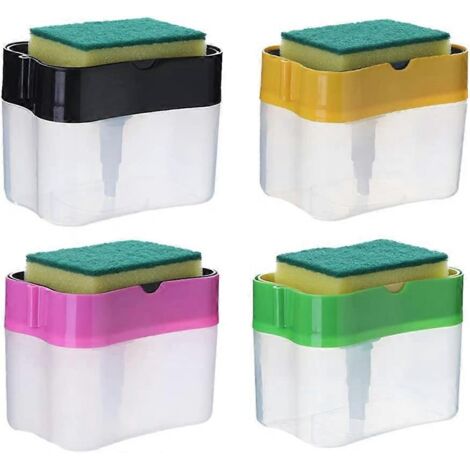 Distributeur de liquide vaisselle avec porte-éponge, outil de lavage manuel à pompe sous pression 2 en 1 (1/5)