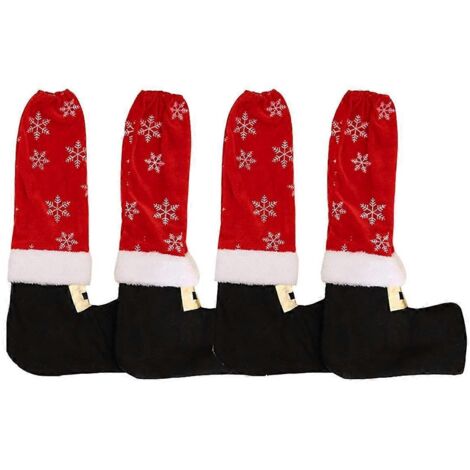 Lot de 4 housses de pieds de chaise de Noël, motif Père Noël, pour la décoration des pieds de table et des fêtes de Noël. (1/5)