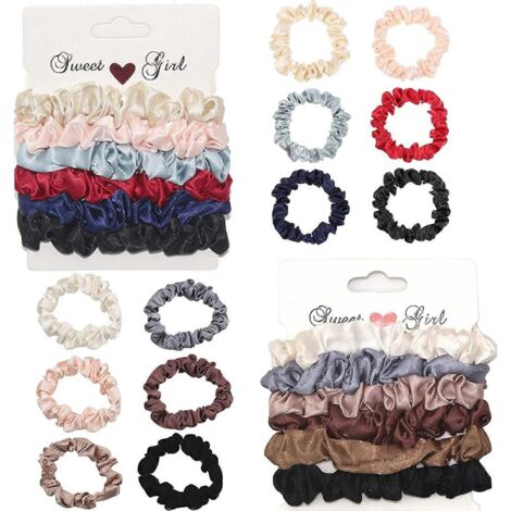 Lot de 12 chouchous en soie, élastiques à cheveux en satin, solides (1/5)