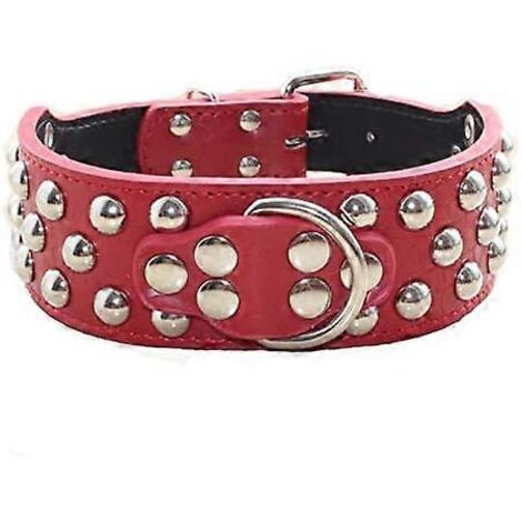 Collier pour chien en cuir clouté avec 3 rangées de rivets argentés - Largeur : 5,1 cm (1/3)