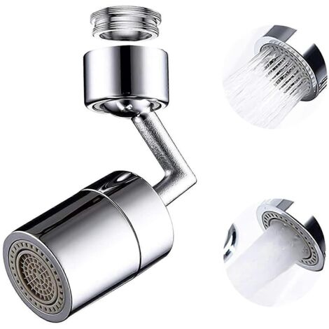 Robinet anti-éclaboussures universel avec filtre rotatif 720°, aérateur et rallonge, 2 modes de sortie d'eau, filtre à mailles à 4 couches pour salle de bain et cuisine. (1/5)