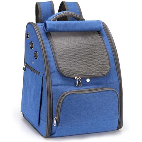 Sac de transport pour chat, chiot et petit chien, sac à dos pour animaux de compagnie, sac pliable et respirant pour chat et chien bleu (1/5)