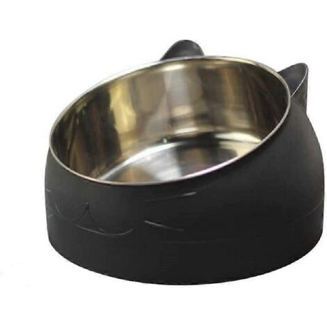 Gamelle pour chat de 400 ml en acier inoxydable avec fond antidérapant et anti-déversement, tapis en caoutchouc inclus. Grande gamelle pour chien, noire. (1/5)