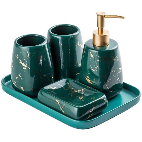 Ensemble d'accessoires de salle de bain de luxe effet marbre comprenant un distributeur de savon liquide ou lotion avec bec verseur (1/5)