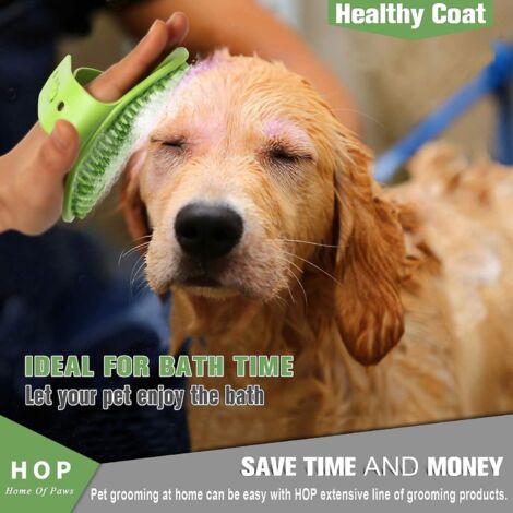 Brosse de bain pour animaux, peigne de toilettage, peigne de massage apaisant en caoutchouc avec poignée à anneau réglable, pour le shampoing des animaux. (1/4)