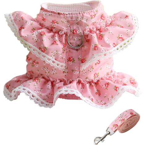 Ensemble harnais-gilet pour chien (lot de 2) avec laisse, tenue fleurie pour animaux de compagnie, printemps-été, ensemble laisse mignon (1/3)