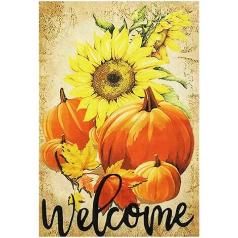 Drapeau de jardin « Bienvenue à l'automne » vertical double citrouille tournesols feuilles d'érable pour une décoration automnale saisonnière (1/2)