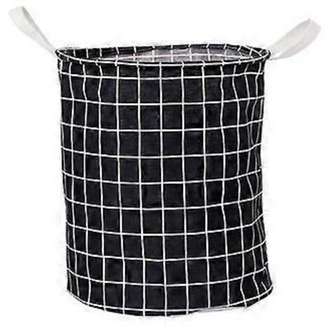 Grands paniers à linge, panier de rangement rond, imperméable, en coton et lin, pliable (noir) (1/5)