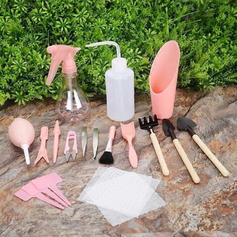 Seau de plantation miniature de haute qualité pour plantes succulentes, kit d'outils à main avec pelle, kit pour bonsaï, 16 pièces pour jardin. (1/3)