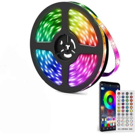 Bande LED RGB de 5 m (16,4 pi), contrôle Bluetooth, télécommande 40 touches, synchronisation musicale (1/4)