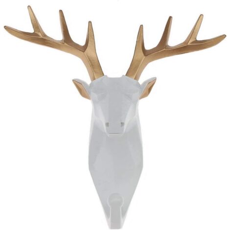 Décoration murale créative en résine pour la maison, cadeau mignon de pendaison de crémaillère, tête de cerf blanc, crochet pour manteau ou écharpe.