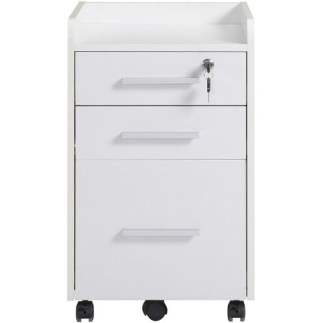 Cassettiere de Bureau Blanc en Bois 3 Tiroirs avec Serrures (1/5)